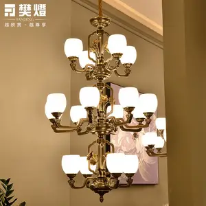 广西北海桂平樊灯美式欧式新中式全铜楼梯吊灯客厅大气中国风别墅复式楼梯间长吊灯