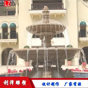 欧式水钵 石材水钵 石雕水钵 水池喷泉正石制作 黄锈石水钵喷泉水池