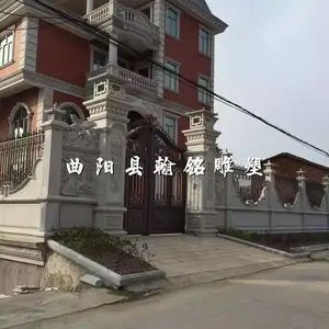 曲阳石雕供应洞石仿旧欧式柱子花盆柱子花钵园林雕刻产品室外摆放