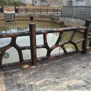 河道桥梁混凝土树皮栏杆 公园生态马场池塘围栏 水泥仿木护栏