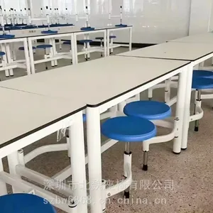 学校用餐的桌椅 学校用连体餐桌椅厂家 4-6-8人连体不锈钢餐桌椅