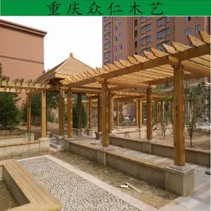 户外碳化木花架 弧形花架 防腐木栈道 防腐木栏杆牌坊 众仁木艺