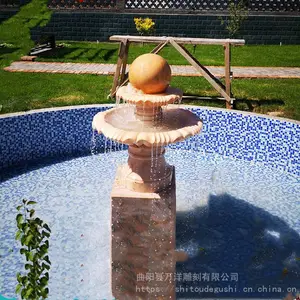 中式新款风水球石雕转运球晚霞红石雕风水球水钵厂家定做石雕修复