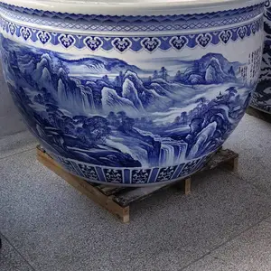 陶瓷大缸 门海陶瓷大缸陶瓷1.2米 1.5米酒店装饰摆件 庭院养鱼景德镇