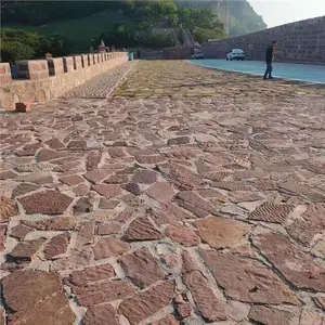 高粱红文化石充当建筑模型红色外墙砖别墅外墙不规则毛石板碎拼