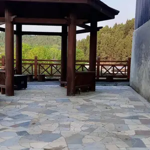 花园庭院彩色碎拼石地面铺装 人造石不规则乱形石地铺石