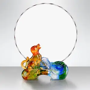 琉璃奖杯十二生肖周年纪念教职工退休员工活动嘉奖牌定制