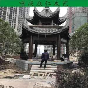 开县户外碳化木仿古重檐亭 樟子松现代凉亭 家用中式凉亭施工安装 众仁木艺