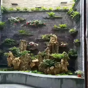 青灰色文化石 灰色毛边条天然板岩 黑色黄色碎拼流水石