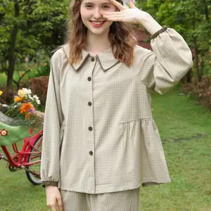 品牌折扣女装乌拉拉公主家居服秋简约圆领休闲睡衣长袖针织棉睡衣家居服