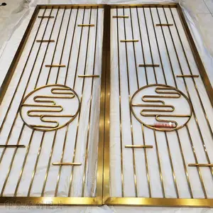 重庆酒店工程不锈钢屏风假山隔断镂空雕花入户玄关新中式格栅背景墙