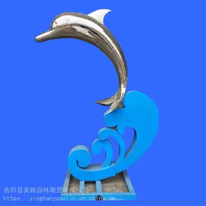 不锈钢雕塑海豚鱼定制园区景观水景落地艺术品摆件