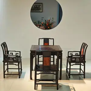 紫光檀红木餐桌小户型家用饭桌原木长方形大板桌 桌椅组合