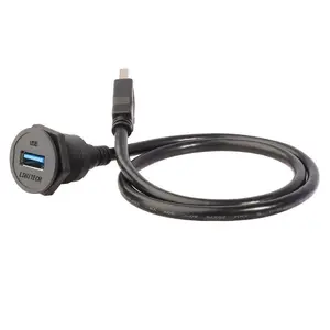 LSHITECH龙仕 厚面板安装USB母座延长线 M22.5面板开孔