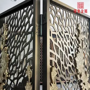 北京酒店工程定制不锈钢隔断古铜铝浮雕镂空花格玄关装饰金属屏风