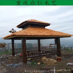 乐山公园樟子松四角亭 防腐木现代凉亭 碳化木古典凉亭施工安装 众仁木艺