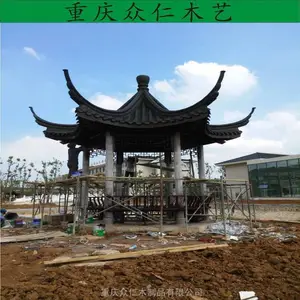酉阳菠萝格组合桥亭 防腐木仿古重檐亭 实木琉璃瓦凉亭施工安装 众仁木艺