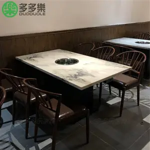 深圳赵氏鱼头火锅桌,大理石方形火锅桌,电磁炉无烟火锅桌椅沙发定做