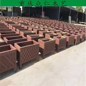 达州防腐木道路花箱组合式花箱报价 宣汉防腐木展示花车木制道路树池批发 众仁木艺
