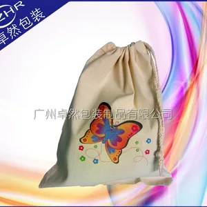 定制全棉帆布彩印蝴蝶束口袋 服装童装首饰穿绳收口包装棉布礼品袋