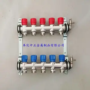 5路不锈钢竹节管地暖分集水器,双调节阀温控分水器