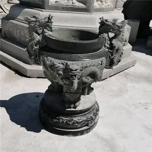 福建青石雕香炉 ***石刻双龙香炉 1米2米高圆形青石香炉便宜