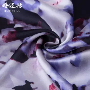 家现货供应22MM真丝弹力缎数码印花面料 婚纱礼服时装面料批发