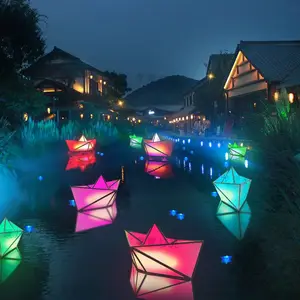 LED船灯水上漂浮发光小船灯造景亮化景区花园池塘水池船型灯