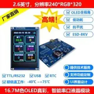 2.6寸OLED智能串口彩屏(***级/车规级) RS232 RS485 CAN网口