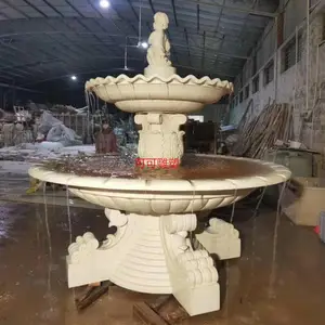 户外房地产小区跌水钵 欧式砂岩喷泉雕塑 广西人造米黄砂岩天使喷泉景观水钵