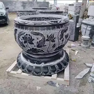 仿古石雕花盆定制-石雕荷花盆鱼缸批发厂家