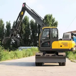 95小型轮式挖掘机价钱 液压轮式抓木机轮式挖机