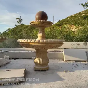 石雕黄锈石欧式喷泉 大型户外庭院别墅水钵石头室内景观流水摆件