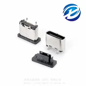 type-c 母座 16Pin 立式贴片 180度smt 短体5.6/6.4 舌片外露