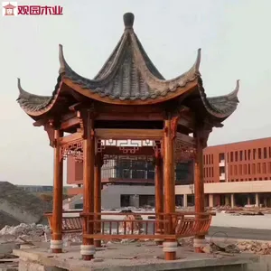 浙江金华 公园景观 古建彩绘凉亭 景观木质 碳化木防腐木凉亭 六角亭 防腐木