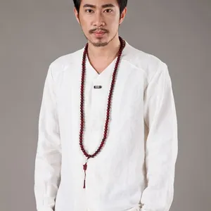 2018秋季新款商务男士休闲棉麻纯色中式长袖青年男式衬衫衬衣#124 接单来样生产