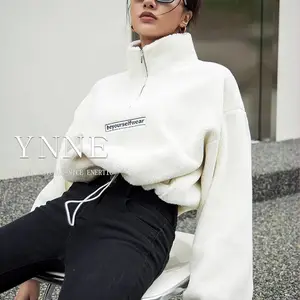 加绒卫衣女秋冬季ynne羊羔毛加厚短款羊羔绒宽松韩版高领拉链外套