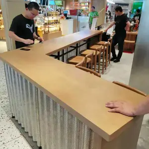 东莞餐厅吧台定制，异形实木吧台款式，美食城吧台椅供应