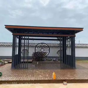 园林建筑中式木纹铝合金凉亭_现代简约休息铝合金凉亭厂家报价