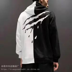 亚马逊wish欧美潮牌情侣款拼接刮痕印花连帽衫套头衫爪痕男女卫衣