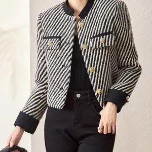名媛小香风外套2023早秋女士短款西装小个子毛呢外套实体直播女装品牌尾货