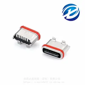 防水ipx7 type-c母座 6p立式贴片SMT 锌合金壳