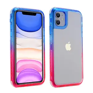 外贸适用iphone 11 Pro max保护套tpu渐变双色透明边框苹果12手机壳厂家