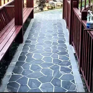江西黑色片石冰裂纹 2公分步行路碎拼黑石板厂家