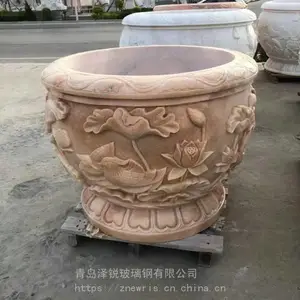 别墅花园玻璃钢仿砂岩大花缸 大型玻璃钢浮雕花盆