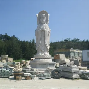 定制石雕三面观音菩萨雕像汉白玉石材南海观世音寺庙***工艺品雕塑