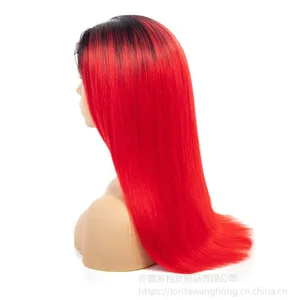 欧美4*4高密度真人发头套 1B/RED 4*4 Human hair wig aplus hair