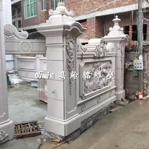 石雕门柱石头大门口石材门头欧式雕花立柱大门方柱别墅小区石柱子