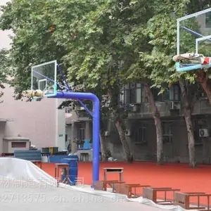 四川客户定制奥帅165圆管篮球架安装完成_地埋圆管篮球架