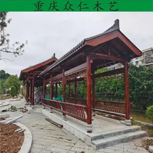 梁平樟子松现代长廊 防腐木彩绘长廊 公园仿古扇形长廊设计安装 众仁木艺